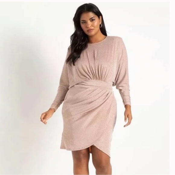 Eloquii Dresses & Skirts - Eloquii gathered ruched tulip skirt long sleeve metallic dress 11610